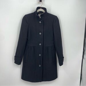 J Crew Coletta Double Cloth Wool Black Pleated Front Peacoat Jacket Coat Sz 2
